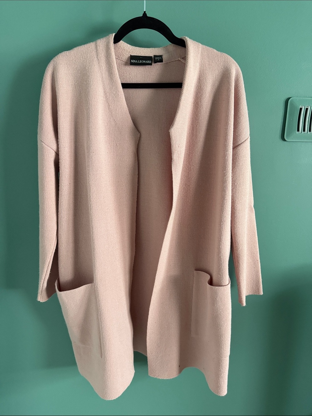 Nina Leonard Light Blush Open-Front Pocket Cardigan